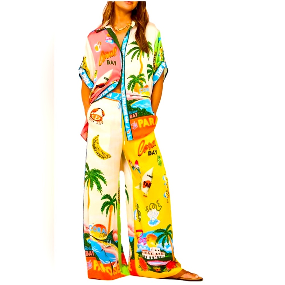 Tropical Print 2 Piece Pantsuit